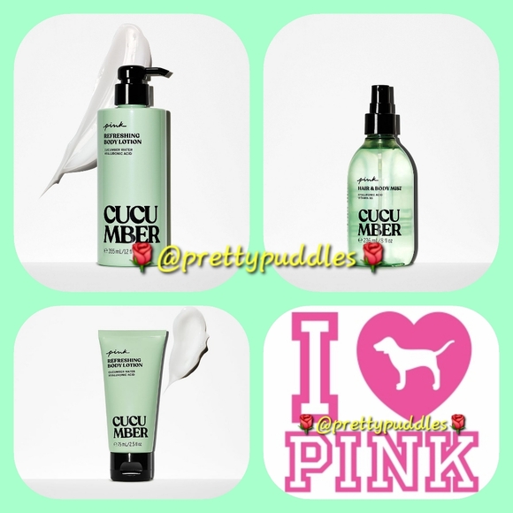 🎉HP🥂 💚 3pc PINK Cucumber Mini Body Lotion Body Lotion and Mist Set 💚